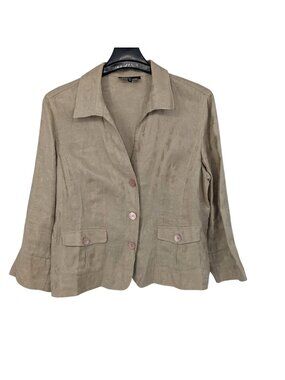 Vintage Y2K Linen Jacquard Blazer Jacket Leaf Textured Minimalist Office Size 16